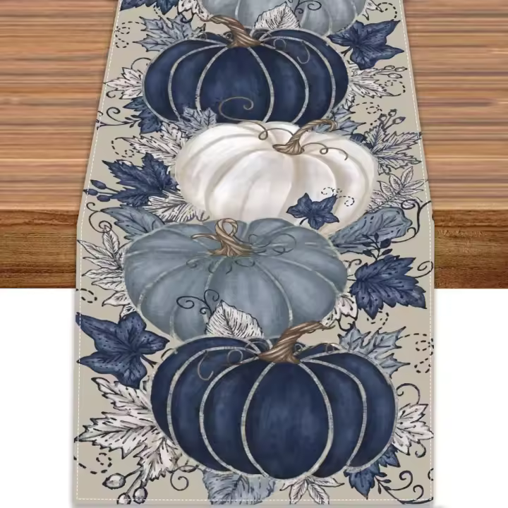 Mantel De Tela Poliéster 100% Para Otoño Con Diseño De Calabaza Y Colores De La Rendija Ideal Para Decoración De Fiestas En Casa Y Cocina Rústica - 1