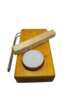 Quemador de Palo Santo de Madera, Soporte de Metal, con Vela de Té, Diseño Rústico (Mostaza). Lalascandels. - details 2