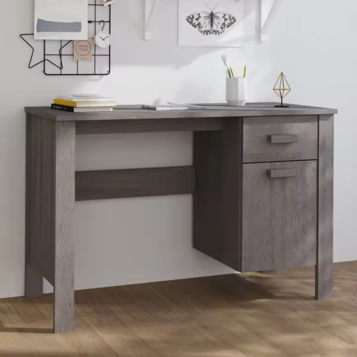 vidaXL Escritorio HAMAR madera maciza de pino gris claro 113x50x75 cm - 1