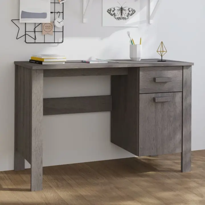 vidaXL Escritorio HAMAR madera maciza de pino gris claro 113x50x75 cm - 1