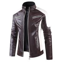 Chaqueta De Motocicleta De Cuero PU Para Hombres Con Cuello Erguido Y Bloque De Colores Equipamiento De Motocicleta Casual - details 3