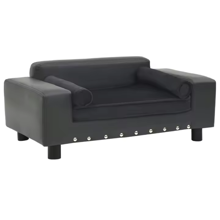 vidaXL SOFÁ PARA PERROS FELPA Y CUERO SINTÉTICO GRIS OSCURO 81X43X31CM - 1