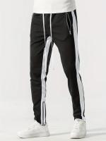 Pantalones Deportivos Para Hombre Con Bolsillos Cremallera Y Bloque De Colores Estilo Casual Pantalones Delgados Con Cordón - details 7