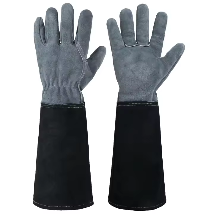 Ladies Leather Gardening Gloves, Thorn Proof Long Gauntlet Garden Gloves, Elbow Length Rose Pruning Gloves Black & Brown X-Large - 1