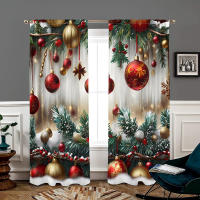 2 Piezas Cortinas De Navidad Con Hojas Verdes De Pino -30% Blackout Adecuadas Para Sala De Estar Dormitorio Cocina Decoración Del Hogar - details 2