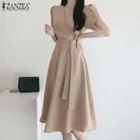 Vestido De Verano Elegante ZANZEA Para Mujer Moda OL Trabajo Corto Manga Vestido Casual Sólido A-Line Kaftan Sarafans Robe Femme - details 8