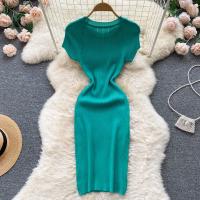 Vestido De Punto Para Mujer Con Cuello Redondo Y Manga Corta Ajustado Y Elegante Vestido De Verano Coreano De Calle Chic Vestido Corto De Dama - details 9