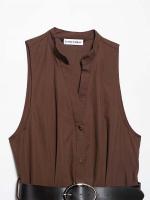 Vestido Midi Elegante De Verano Para Mujer Con Cuello En V Y Cinturón Estilo Vintage Sin Mangas Traje De Poliéster A-Line - details 2