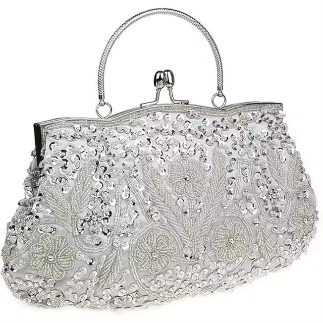 Bolso de mano con cuentas y lentejuelas brillantes y a la moda para mujer: bolsos de noche con cuentas estilo vintage, bolsos de novia - 1