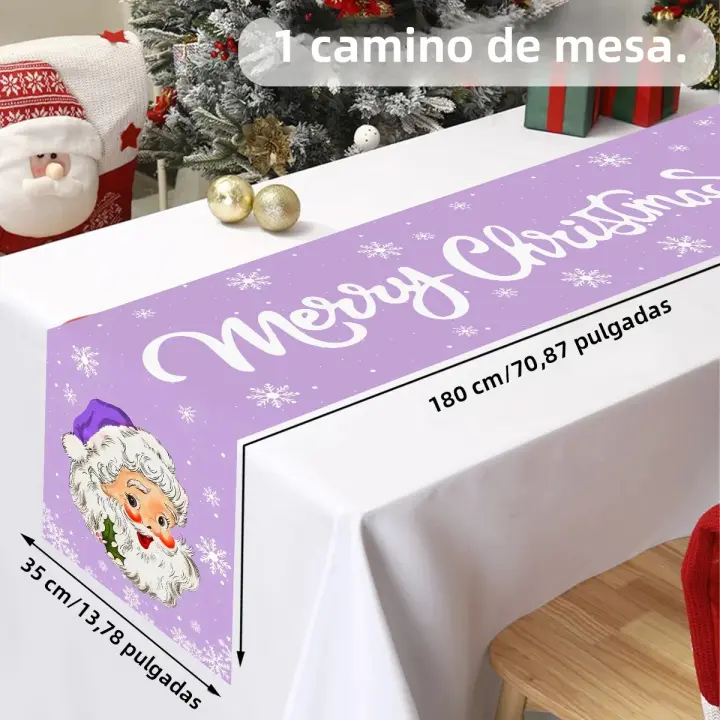 Lienzo De Mesa Festivo En Color Morado Para Navidad 2024 Bandera De Navidad Noel Regalo De Año Nuevo 2025 Material De Poliéster - 1