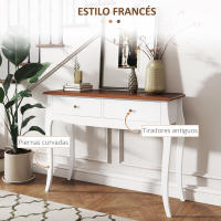 HOMCOM Mesa de Consola Mesa de Entrada con 2 Cajones Consola para Recibidor Estilo Francés para Pasillo Dormitorio Salón 100x35x76,5 cm Blanco y Marrón Oscuro - details 1