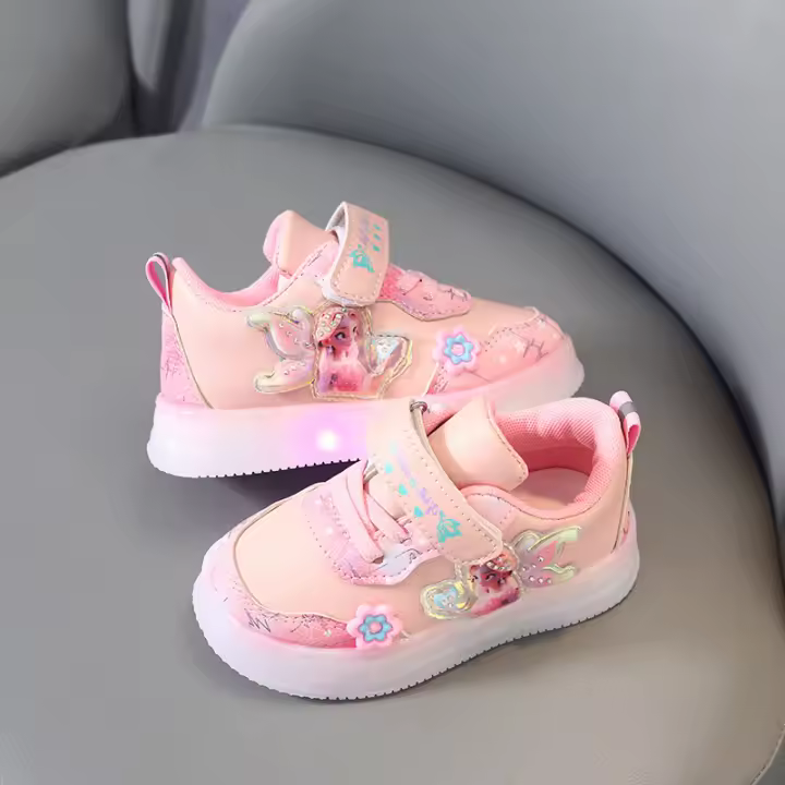 Zapatos De Deporte Para Niños Y Niñas Disney LED Elsa Morado Rosa Transpirables Comodidad En El Uso Material De La Suela De Goma Tallas Verdaderas - 1