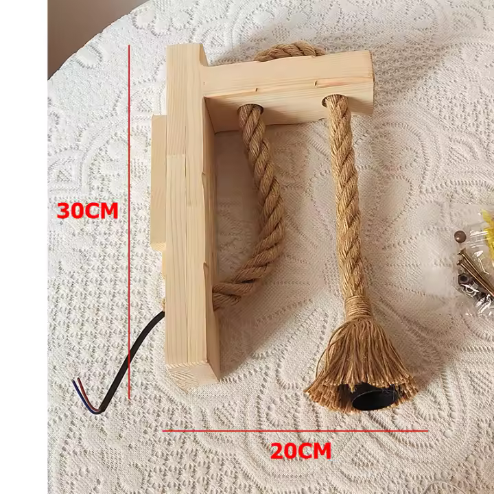 Lámpara De Pared Vintage De Henequén Con Enchufe Luz De Pared De Madera E27 Para Interior Y Exterior Estilo Industrial Sconce Lámpara De Noche Para Cama - 1