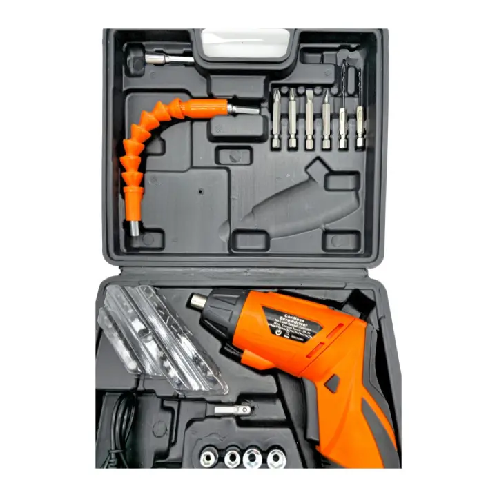 AC Tools Mini Atornillador compacto de batería 3.6V 47 piezas articulado, puede usarse en modo pistola o rotar y usarse en posición vertical recta. Modelo naranja. Incluye cable de carga. - 1