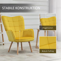 Sillón Cecodadi Sillón orejero con reposabrazos, tapizado, moderno, Tecnológico, experiencia inteligente, Estructura de Madera Chaise longue tapizada Efecto terciario, chaise longue de salón, dormitorio, Amarillo - details 4