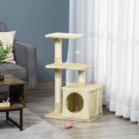 PawHut Árbol Rascador para Gatos 81,5 cm Torre para Gatos con Postes de Sisal 2 Plataformas Cueva y Bola Colgante Estilo Elegante 50x30x81,5 cm Beige - details 1