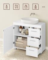 Armario bajo para lavabo de baño, 3 amplios cajones, 2 compartimentos detrás de puerta, con patas estables, color blanco o gris cemento - details 2