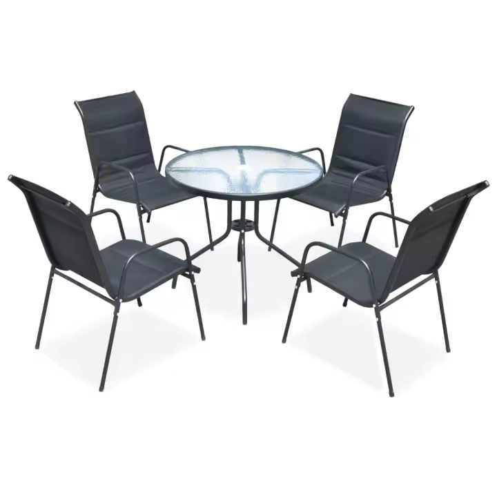 vidaXL Juego de comedor de jardín 5 piezas de acero negro - 1