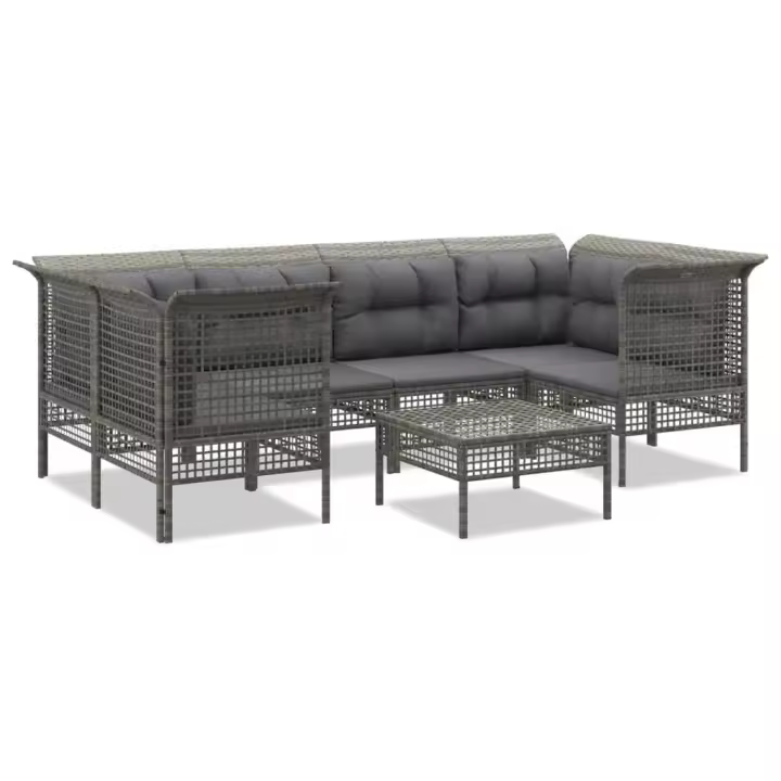 vidaXL Set de muebles de jardín 7 pzas y cojines ratán sintético gris - 1
