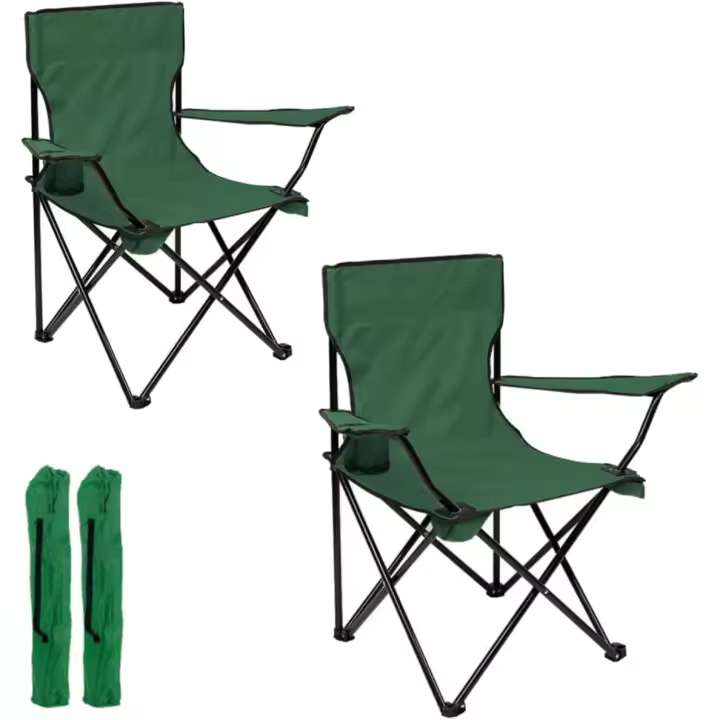 Set de 2 Sillas Plegable para Camping, Pesca y Playa Portátil con Reposabrazos Portavasos y Bolsa de Transporte Resistente y Cómoda 50x50x80cm - 1