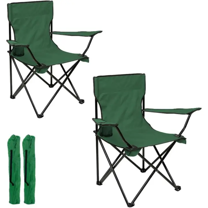 Set de 2 Sillas Plegable para Camping, Pesca y Playa Portátil con Reposabrazos Portavasos y Bolsa de Transporte Resistente y Cómoda 50x50x80cm - 1