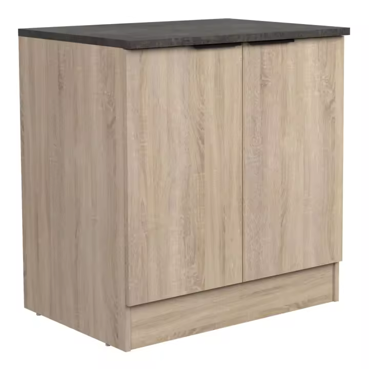 Módulo Cocina Bajo Arko para Fregadero en Color Roble Áspero y Negro con 2 Puertas 1 Estante 80x86x60 cm - 1