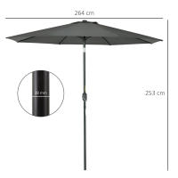 Outsunny Sombrilla de Jardín Ø264x253 cm con Protección UV 50+ Parasol de Aluminio Inclinable con Manivela para Terraza Balcón Exterior Gris - details 2