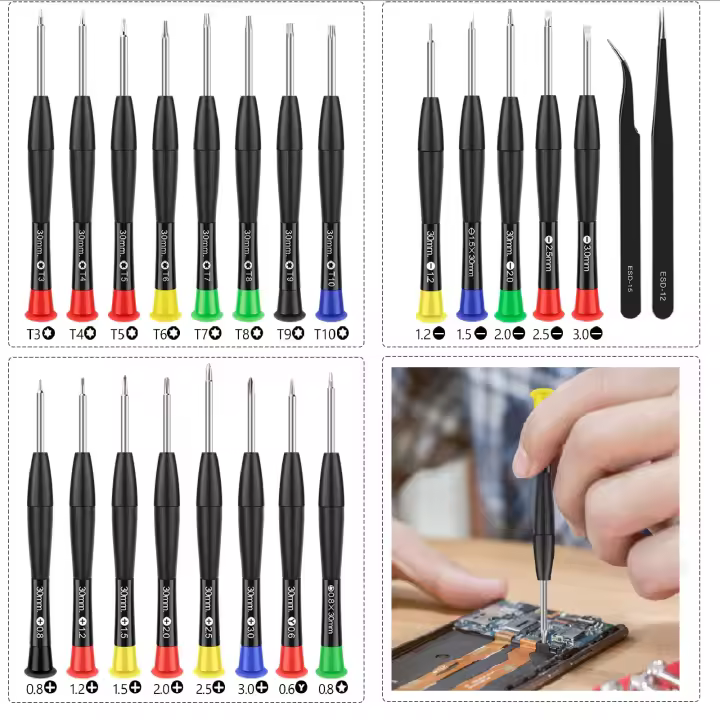 Juego De Destornilladores Magnéticos 24/18 Piezas Tamaño De Cabeza 1cm Torx Plano Cruzado Y Para Reparación De Relojes Joyería Electrónica Material Acero Cromo-vanadio - 1