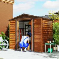 Outsunny Caseta de Jardín Exterior 3 m² 235,7x152x208,7 cm Cobertizo de Jardín Exterior Metálica con 2 Puertas Corredizas y 4 Ventanas para Almacenamiento de Herramientas Efecto Madera Natural y Café - details 1