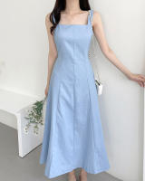 Vestido Largo De Hombros Sin Mangas Estilo Francés Vintage Para Mujer REALEFT Verano 2025 Vestido A-Line Recto Casual De Cuello Cuadrado Midi Zipper - details 2