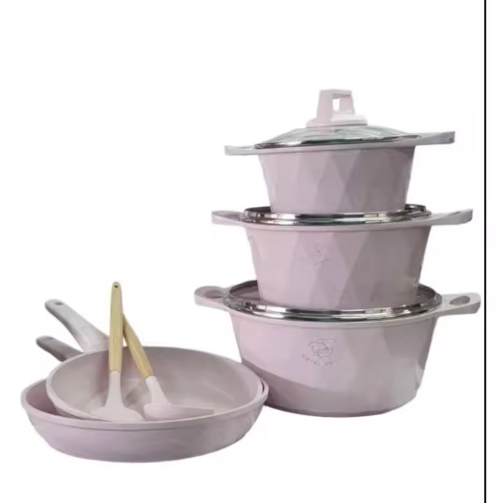 SET DE OLLAS - SET DE SARTEN - INCLUYE UTENSILLOS - ROSA - ROSA PASTEL MARCA ROYAL  SWISS - MODELO RS NP 2356P -  20 CM - 24 CM - 28 CM - 24 CM - 28 CM - ANTIADHERENTE - APTO INDUCCION - APTO TODO TIPO DE FUEGO -  SET 12 PIEZAS - APTO LAVAVAJILLAS - HORNO - 1