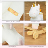 HOMCOM Caballito Balancín Infantil en Forma de Unicornio para Niños de +3 Años Balancín de Felpa 2 en 1 con Ruedas y Sonidos 63x38x63 cm Blanco - details 5