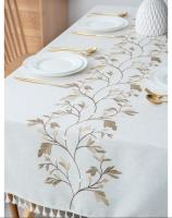 Elegant Linen Tablecloth with Feather Design - Washable - Perfect for Picnics, Camping, Weddings, Holiday Parties, Thanksgiving, Restaurants and Buffets - Rectangular, Machine Woven - details 4