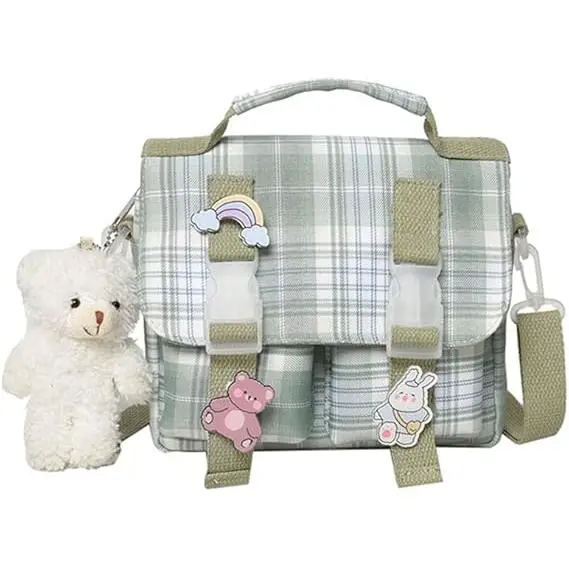 Mochila Kawaii con colgante de flores, linda mochila estética para mujer, bolso Kawaii con broche Kawaii y accesorios, mochila para computadora portátil - 1