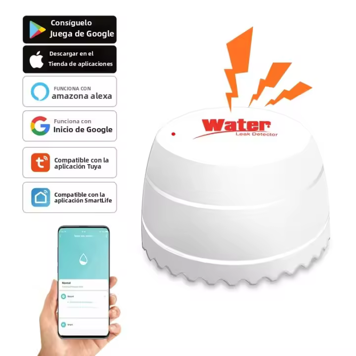 Detector De Fugas Inteligente WiFi Tuya Con Alarma De Inundación Y Alertas En Tiempo Real Compatible Con Alexa Y Google Home - 1