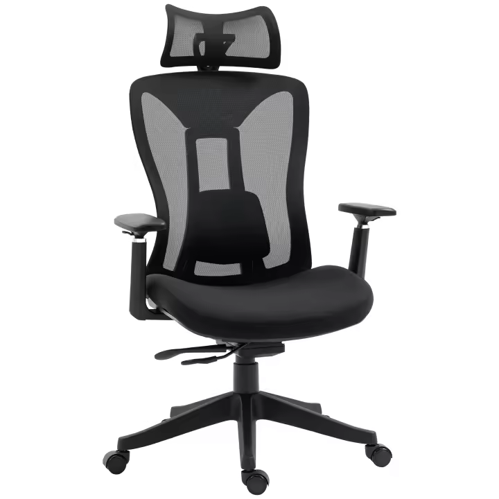 Vinsetto Silla de Oficina de Malla Silla de Escritorio Reclinable con Reposacabezas Ajustable Soporte Lumbar y Reposabrazos 3D Carga 150 kg 70x66x120-128 cm Negro - 1