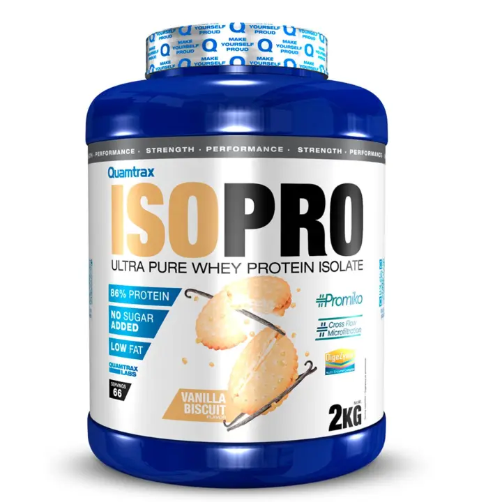 Quamtrax - Proteína ISOPRO - 2kg varios Sabores - ISOPRO marca el inicio de una era revolucionaria en suplementos alimenticios. Este aislado de proteína en polvo, respaldado por las patentes PROMIKO y DYGEZIME, redefine los estándares de pureza y rendimie - 1