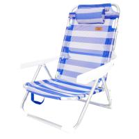 DEVESSPORT Silla de Playa Plegable con Asas y Protecciones | Silla de Playa Reclinable Resistente con Protecciones para Playa y Camping Azul y Blanca - details 1