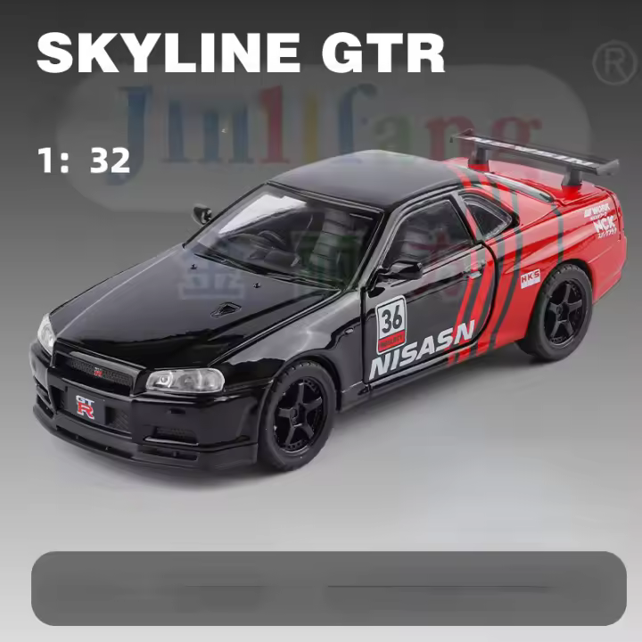 Nissan Skyline GTR 1:32 Modelo De Coche De Escala En Aleación Con Sonido Y Luz Coche Diecast De Metal Juguete Coleccionable Para Niños A942 - 1