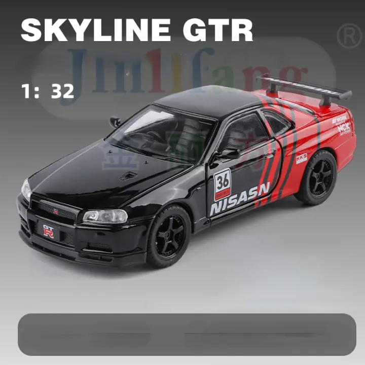 Nissan Skyline GTR 1:32 Modelo De Coche De Escala En Aleación Con Sonido Y Luz Coche Diecast De Metal Juguete Coleccionable Para Niños A942 - 1