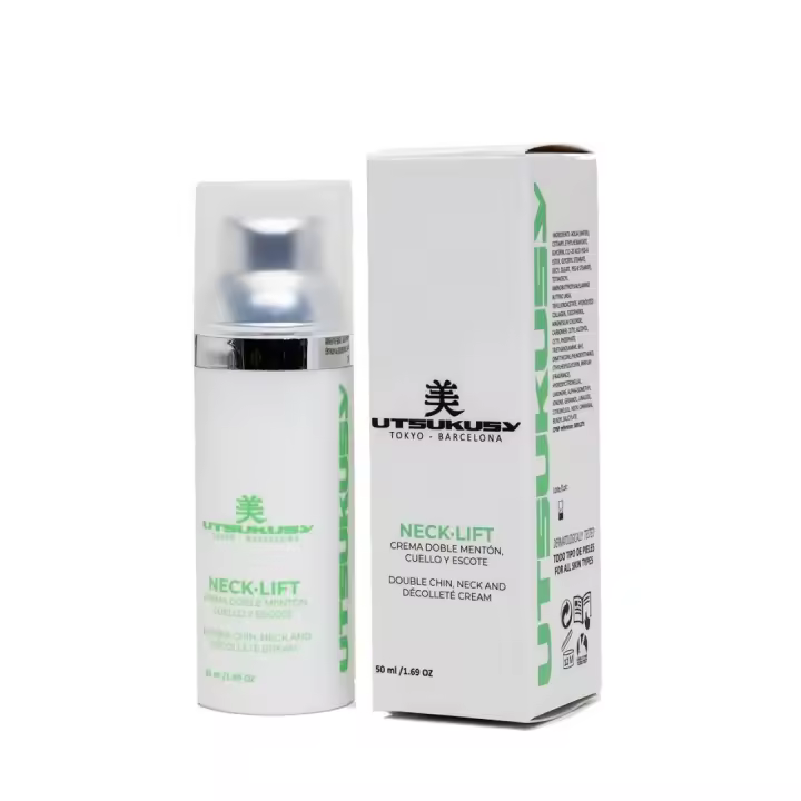 Crema Neck Lift para cuello y escote 50ml de Utsukusy. Es un tratamiento intensivo para el cuello, escote y mentón que combate la flacidez, las arrugas y las líneas finas, redefine el contorno facial y corrige el doble mentón. - 1