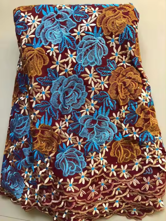 Tela De Encaje Africano De Algodón 1 O 5 Yardas Tissu Jersey Para Mujer Para La Costura De Vestidos De Fiesta Fabricado En Guangdong China - 1