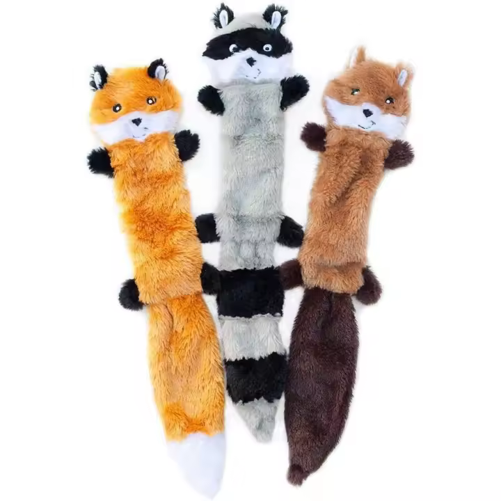 Zorro, Mapache y Ardilla: juegos chirriantes Para Perros Sin repleto, juegos masticables sin repleto. Paquete múltiple de 3 peluches suaves, 45 cm. - 1