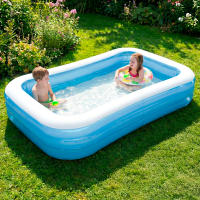 INTEX - Piscina hinchable rectangular azul, 305x183x56 cm, 1.020L. Para niños desde 6 años, con 3 cámaras de aire, tapón de desagüe y parche. Verano, jardín, juego acuático, resistente, familiar, segura, vinilo duradero, fácil montaje, diversión - details 1