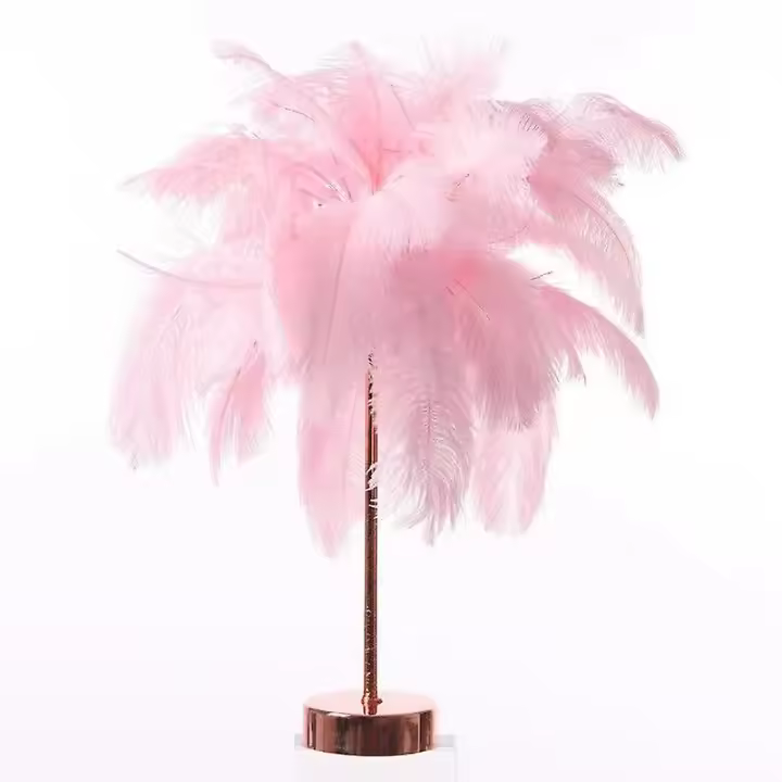 Lámpara de escritorio táctil de plumas de avestruz, 3 colores regulables, con 30 plumas para dormitorio. - 1