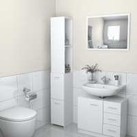 vidaXL Armario de baño madera contrachapada 25x26,5x170 cm en color Blanco/Roble Sonoma/Gris sonoma y más | almacenamiento funcional diseño moderno para baño dormitorio sala - details 0