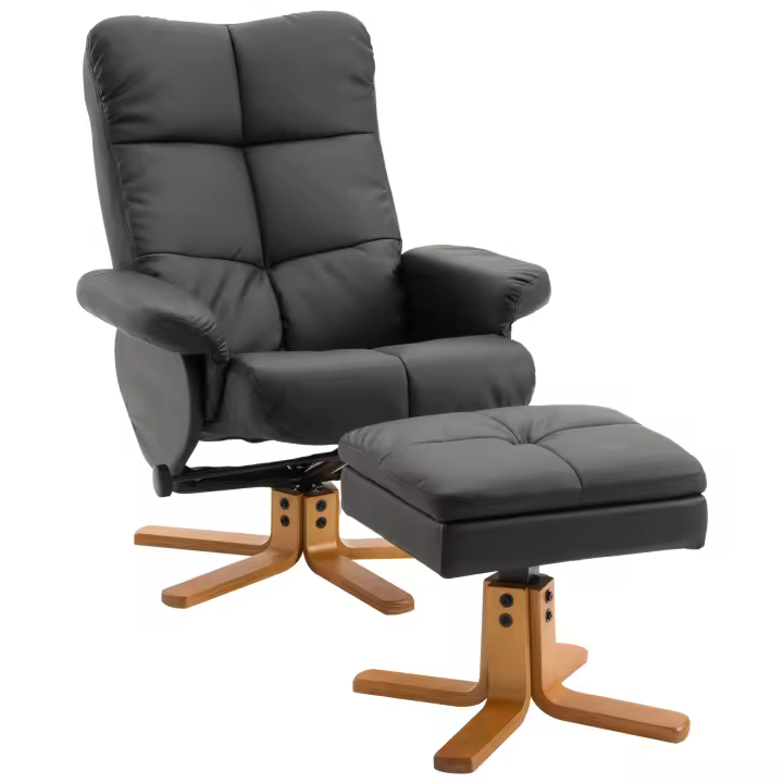 Sillón relax HOMCOM con taburete y almacenamientoSillón de televisión con función reclinable Sillón giratorio de 360° Estructura de madera de PU 80 x 86 x 99 cm - 1