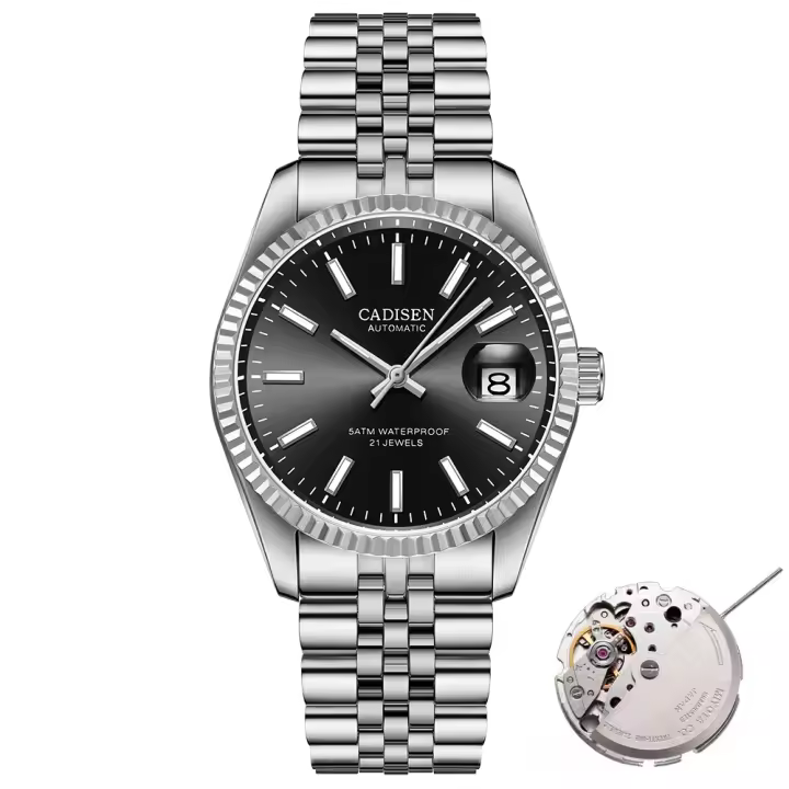 Reloj Mecánico Para Hombre CADISEN Marca De Lujo Acero Inoxidable Resistente Al Agua Estilo De Negocios Dial Luminoso Calendario Completo Cristal De Zafiro - 1