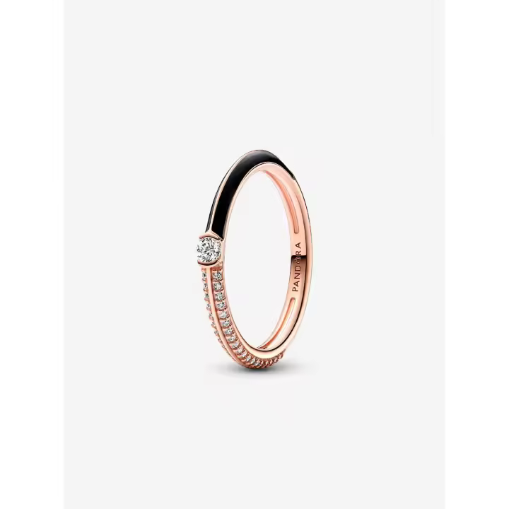 Pandora ME with pavé y Negro-Baño de Oro Rosa de 14 K Pandora - Anillo Doble - 1