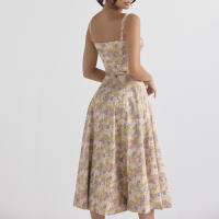 Vestido De Playa Para Mujer Con Estampado Floral Cuello Cuadrado Ajuste Frontal Y Abertura En Pierna Midi Polyester Sin Mangas Vestido De Noche - details 66